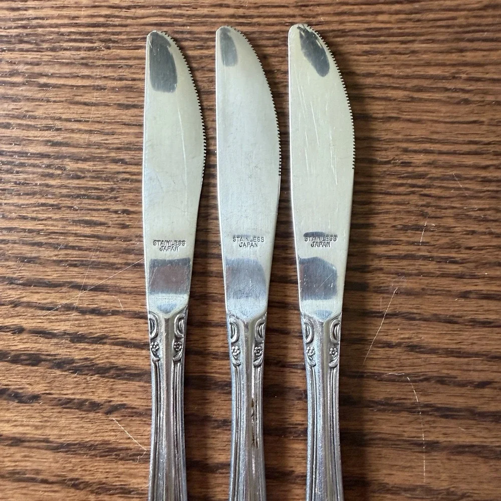 Vintage Wallace Silver Plateau Stainless Modern Knife Set Of 3 Rare
